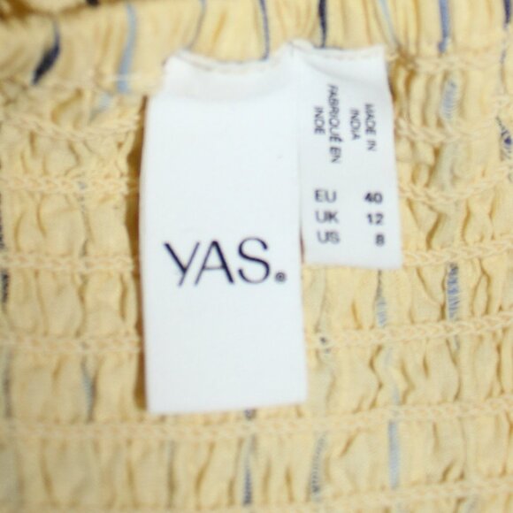 YAS puff sleeve bow front textured midi woman dress in yellow size 8 - Picture 6 of 9